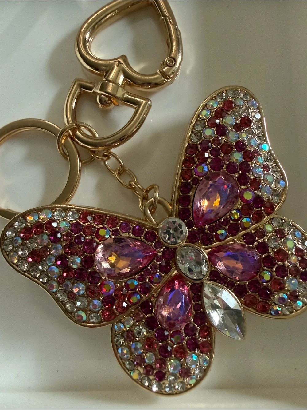 Gold Butterfly 🦋 Bag Charm Keychain with Pink Crystal Accents NWOT